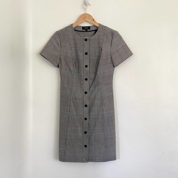 Theory Dresses & Skirts - Theory Easy Snap Wool-Blend Windowpane Portland Shift Dress Size 0